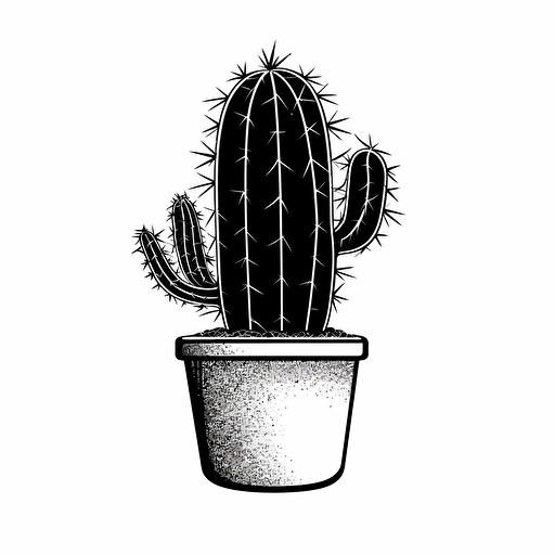 very simple cactus vector drawing, black and white, minimalism