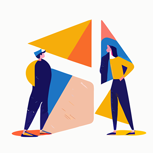 2 people talking, one says triangle another one understands rectangle, white background, Artsy flat vector illustration