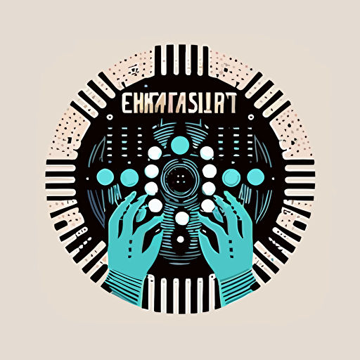 simple logo design, 2d vector, a hands playing with a modular synthesizer inside a circle
