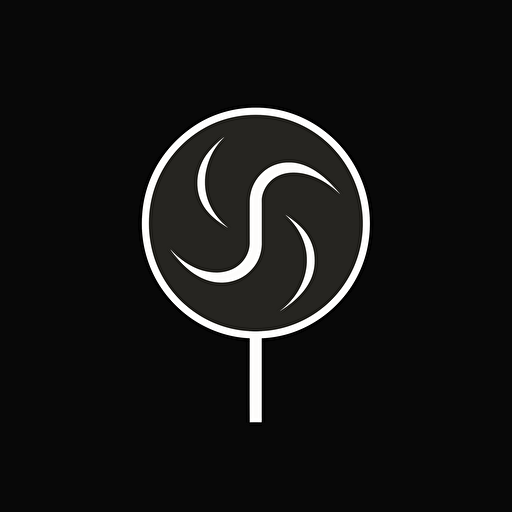 simple, sharp, modern, iconic logo of lollypop, white vector, on black background