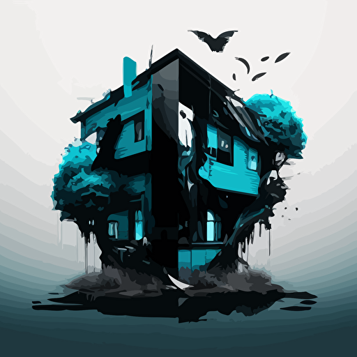 minimalistic Psycho fil house:: cyan and black, vector
