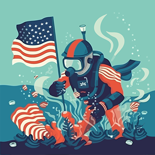 Vector illustration American independence day fourth of July scuba diving underwater