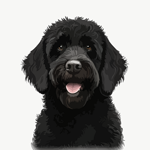 happy black Labrador poodle dog, simple vector art, white background