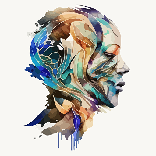 logo vector watercolor style an AI and humans painting converge ultra detailed and unique and exotic looking, hyper detailed and very good