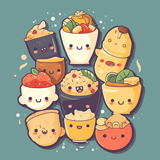 simplified flat art vector image of chibi food with solid background color
