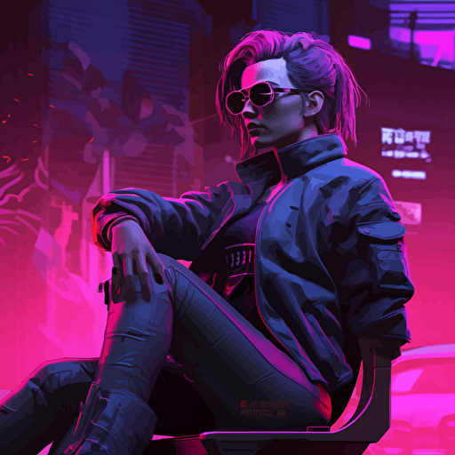 Cyberpunk 2077, chill, Dark neon purple colors, Bright colors, 4800x2880, digital art, contour, vector, Detailed