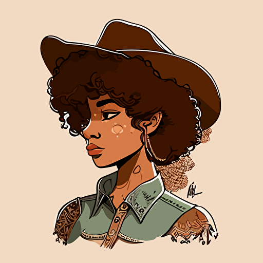 Short curly hair cowgirl doodle vector ilustration