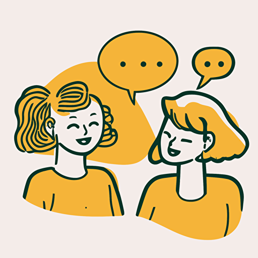 yellow vector line drawing clip art, cartoon two people talking, fun, cozy