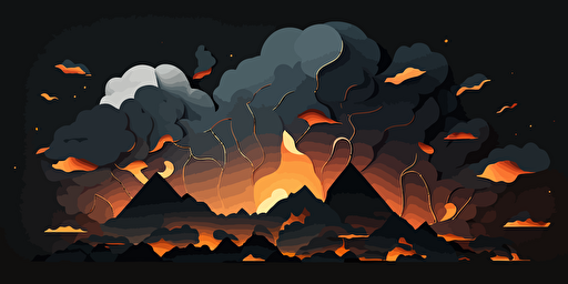 minimalist, vectorized, black shades, print layer , delicacy, elegant, polygon smooth cloud, fire, dark background