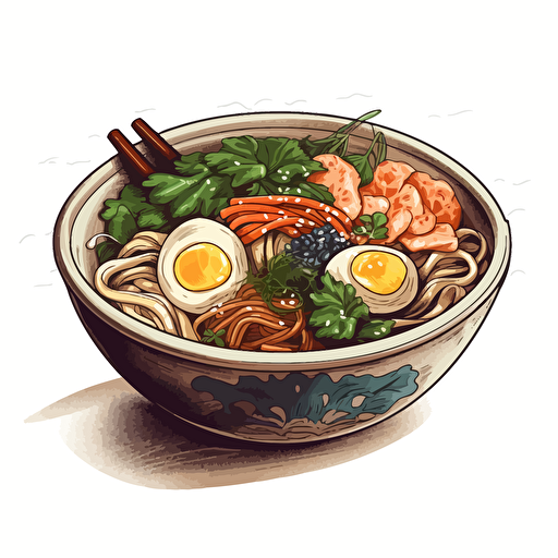 soba bowl, vector art, white background