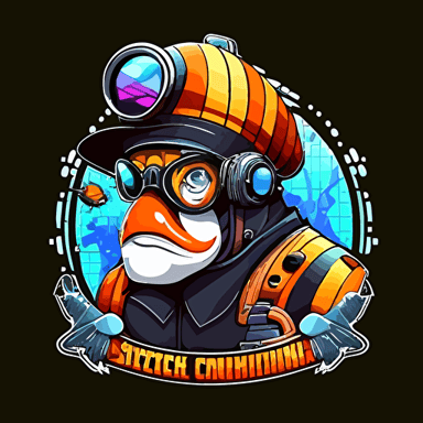 vector logo computer hacker submarine captain in clown fish colors