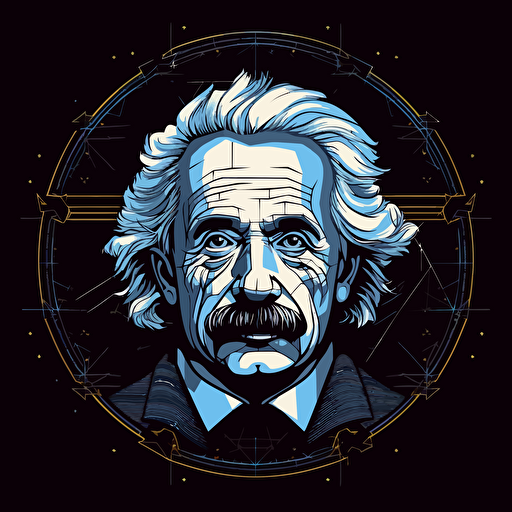 logo of the channel dedicated to the neural network, with the image of Einstein's face in front, simple, vector, without text