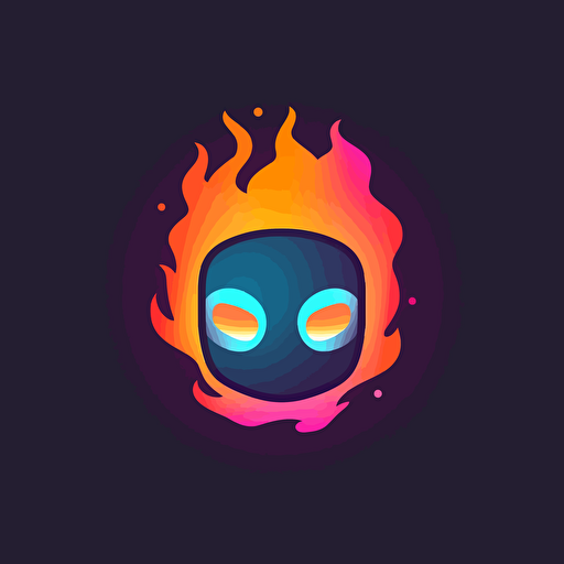 a simple logo of a calm AI bot wrapped in flames, gradient, flat, vector