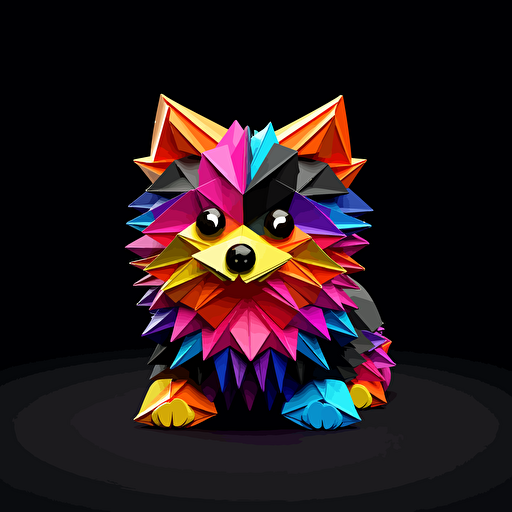 colorfull origami Pomeranian puppy dog, vector art, black background
