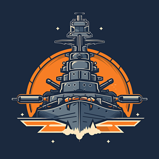 a 2d logo of a battleship with cannons, vector, clean