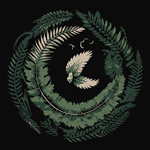 a vector image of a feather and a fern creating a ouroboros shape
