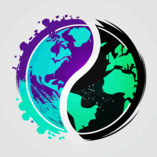 logo separated in green/white and purple/turquoise/black colours. Main theme is international money transfers and global finance. flat logo vector