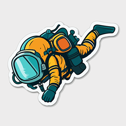 sticker, vector, minimalist design, rescue scuba diver, no background