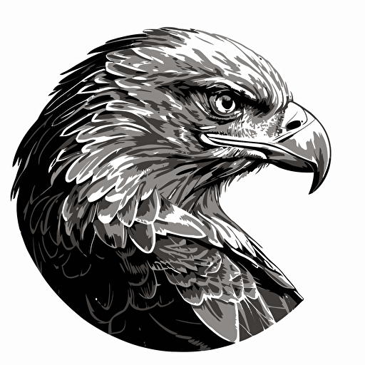 an eagle head vectorized drwing in black and white in a circular shape