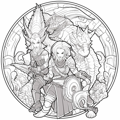 DND Fantasy No Shadow Cartoon Coloring page Vector Simple