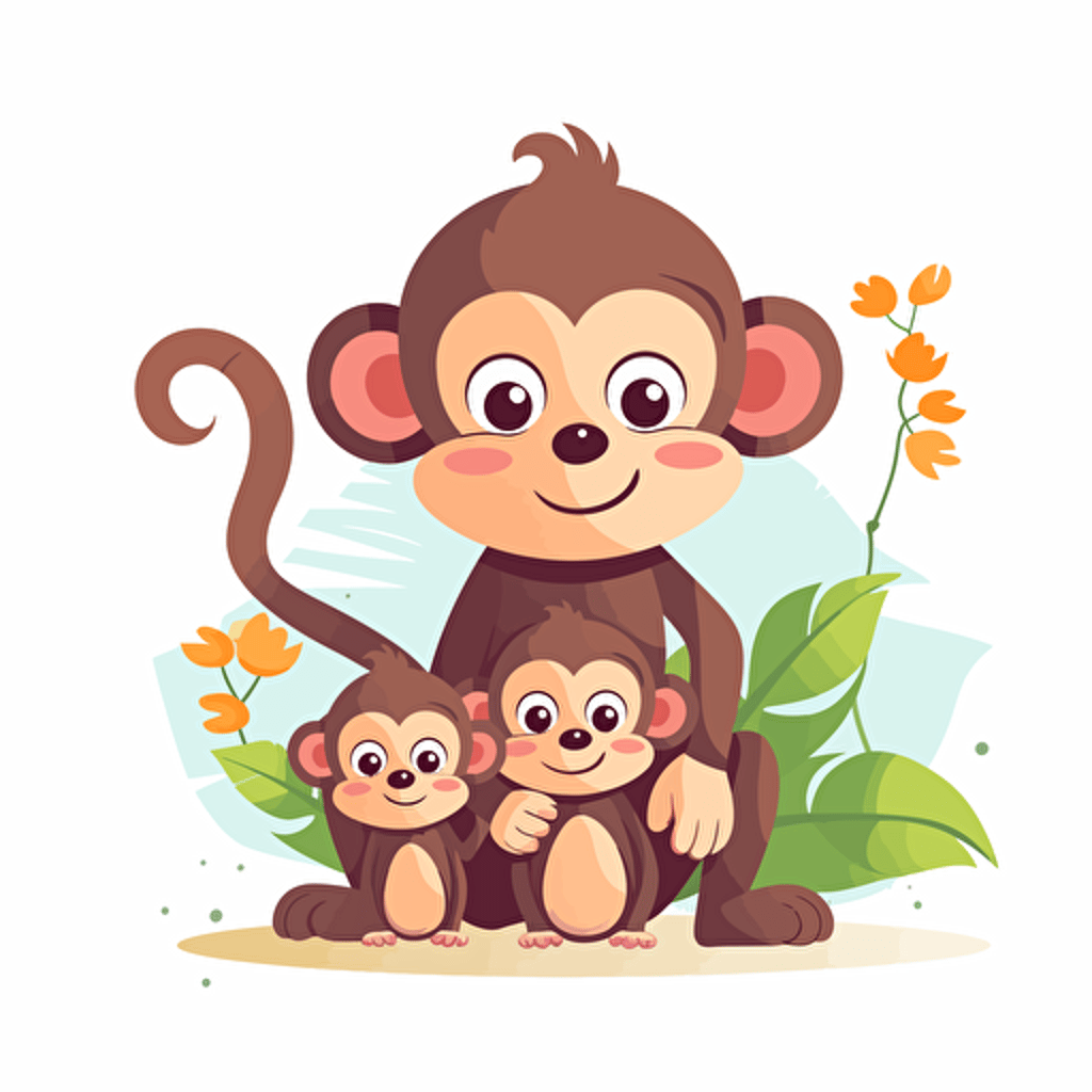 cute mom and baby monkey playing , white background, vector,