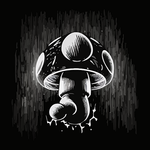 mario mushroom, vector icon, call of duty perk, comic book style, black background, black and white, no text
