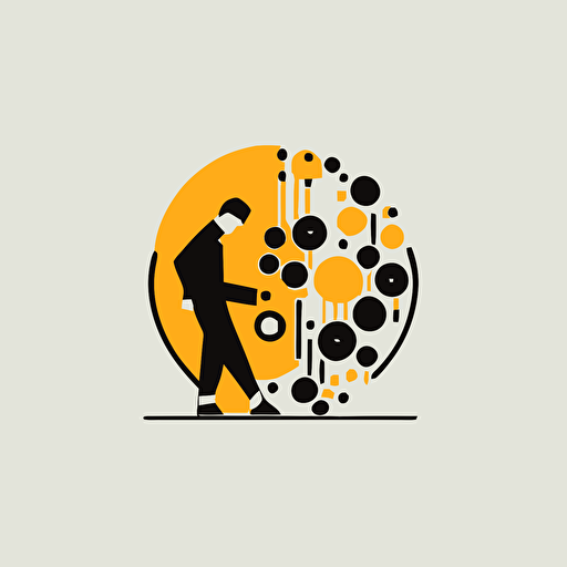 simple logo design, 2d vector, a human playing with a modular synthesizer inside a circle, minimal and aesthetic
