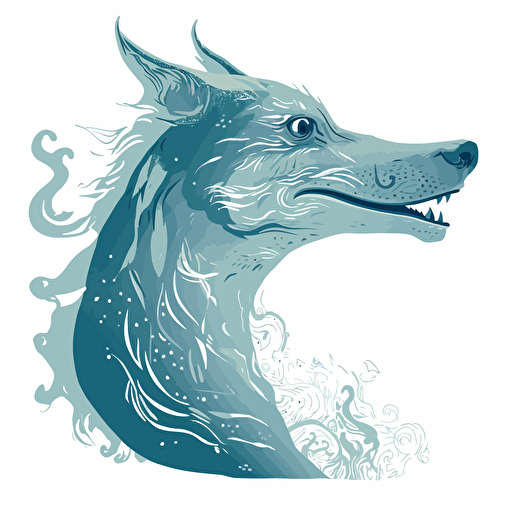 a side profile vector of mythical creature that has the body of a shark and the head of a wolf