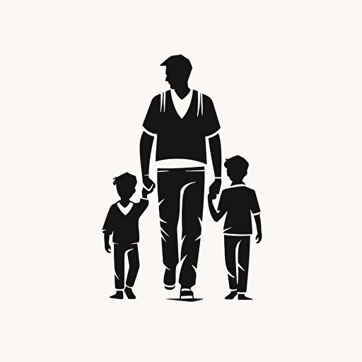minimalist black and white logo for group of fathers and kids, Vector art style