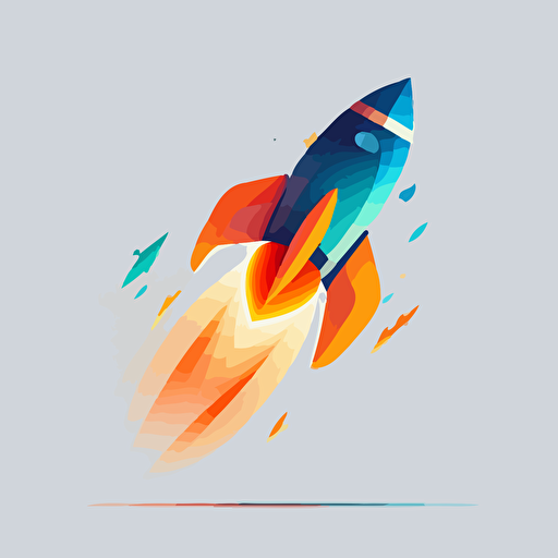 flat vector logo of rocketship launching up and to the right, blue orange gradient, simple minimal, by Ivan Chermayeff