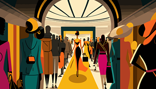 The Entrance to a fashion store in a crowded shopping mall, in the style of lively tableaus, li-core, colorful, vectorized