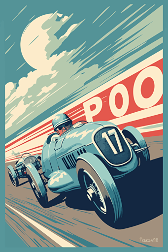 poster art, racing sport event from 1940's, blue sky, clear light colours, minimalistic vector style,