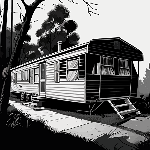 black and white vector detailed image of 1950's north carolina singlewide trailer home