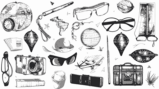 travel elements set, white background, vector