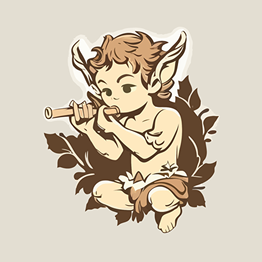 faun playing the flute, vector logo, vector art, emblem, simple cartoon, 2d, no text, white background