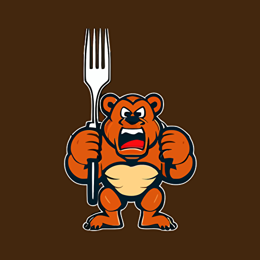 sports team mascot, bear with fork, curious, simple, vector, minimalist