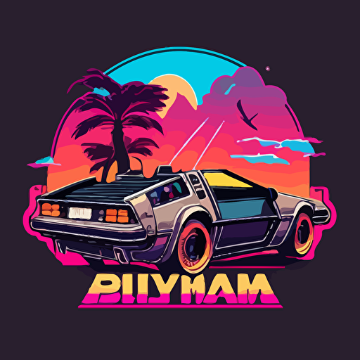 delorean vaporwave style, logo, vector, flat background
