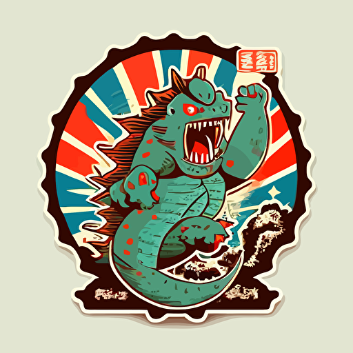 vector design for sticker, 40s style with retro monster, japanese style