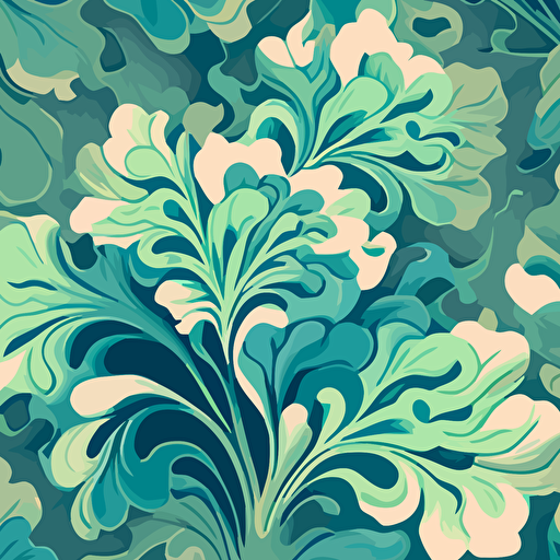 blue and green painterly Floral, Pastel, Repeating Pattern, 300 dpi, ar 1:1, Vector, Layering and blending, clipart, wallpaper, van gough style