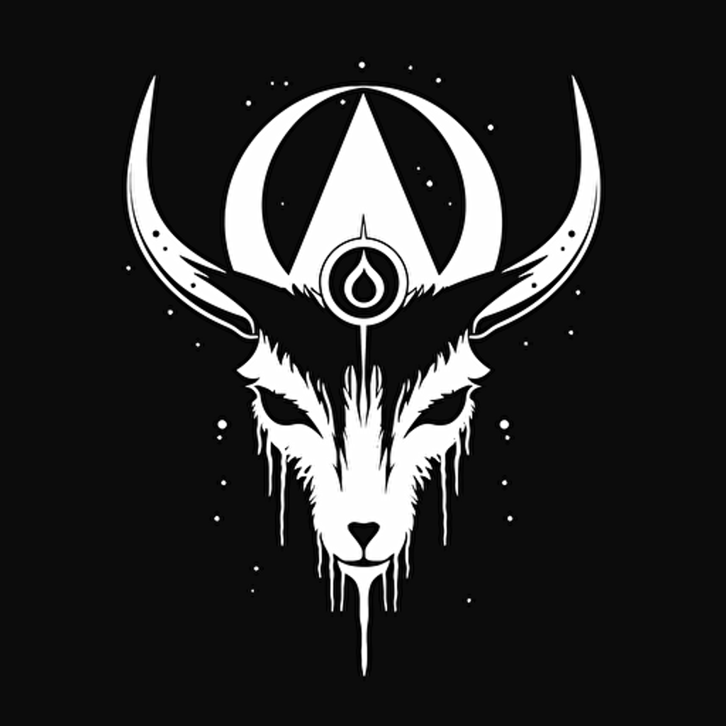 occult moon with a goat eye inside with 3 tears, minimalist logo, flat vector, black and white