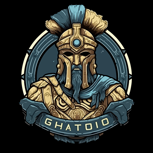 Ghost from Call of Duty warzone in a logo wearing ancient greek armor, greek style, Greek flag, EPIC logo, round text company logo, vector