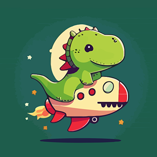 dinosaur flying in a spaceship minimalist simple basic, cute happy smiling adorable, isolated solid background, vector illustration style