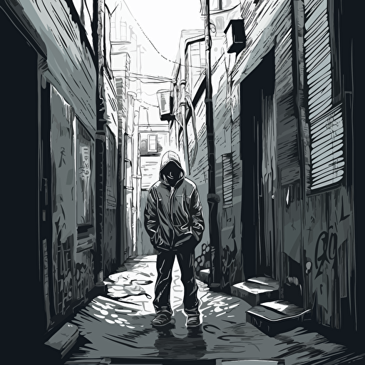 a gangsta Scavenging in an alley, vector art
