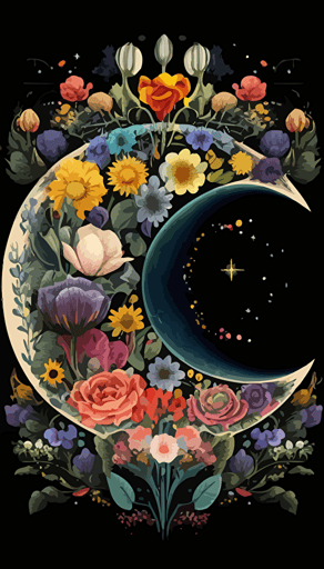 colorful flowers moon arch phases and astrology symbols vector art, in the style of geometric symmetry, futuristic victorian, astronomical elements, weathercore, scientific diagrams, ambiguous space,