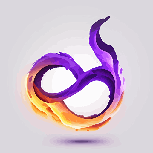 Minimalist, digital icon, infinity symbol on fire, white background, purple, vector, no shadows