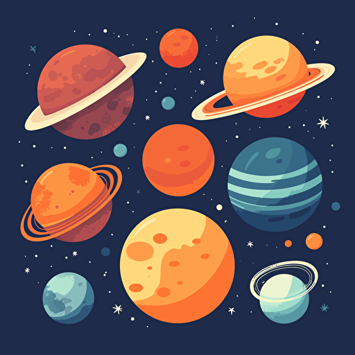 planets in different shapes, vector, a simple drawing, q 2