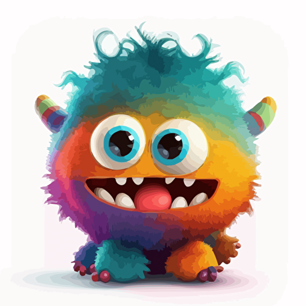 A saturated colorfull baby fur korean monster, goofy looking, smiling, white background, vector art , pixar style