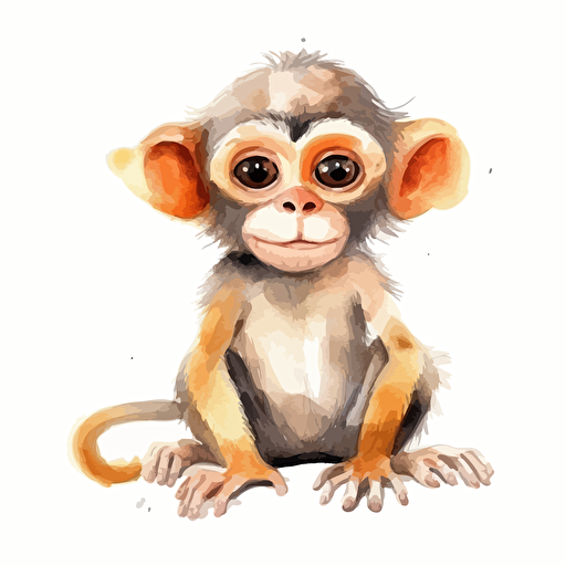 monkey, detailed, cartoon style, 2d watercolor clipart vector, creative and imaginative, hd, white background