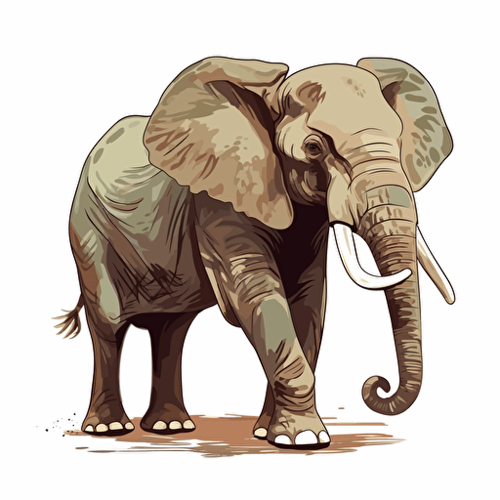 elephant, detailed, cartoon style, 2d oil painting clipart vector, creative and imaginative, hd, white background