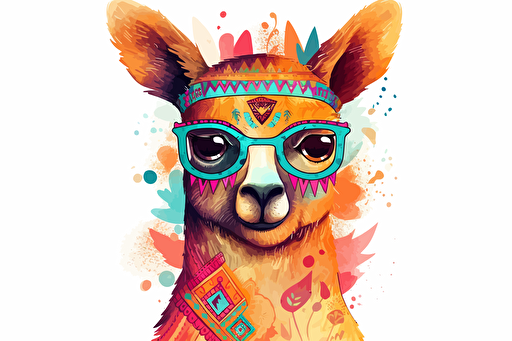 cute cartoon dachshund Llama wearing glasses::10 doodle colored pencil painting folk art::7 fantasy::2 sparklecore::3 vibrant vector illustration clip art white background::5
